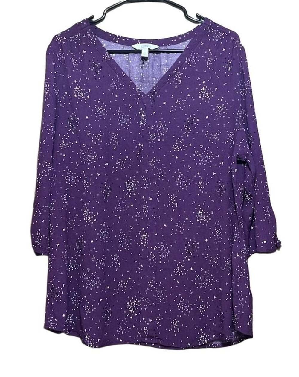 Croft & Barrow V-Neck Blouse Size XXL Purple Star Print Top
